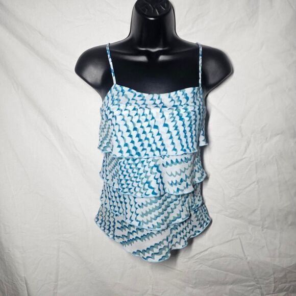 Vintage y2k 90s blue ruffle tiered sleeveless top - Picture 2 of 5